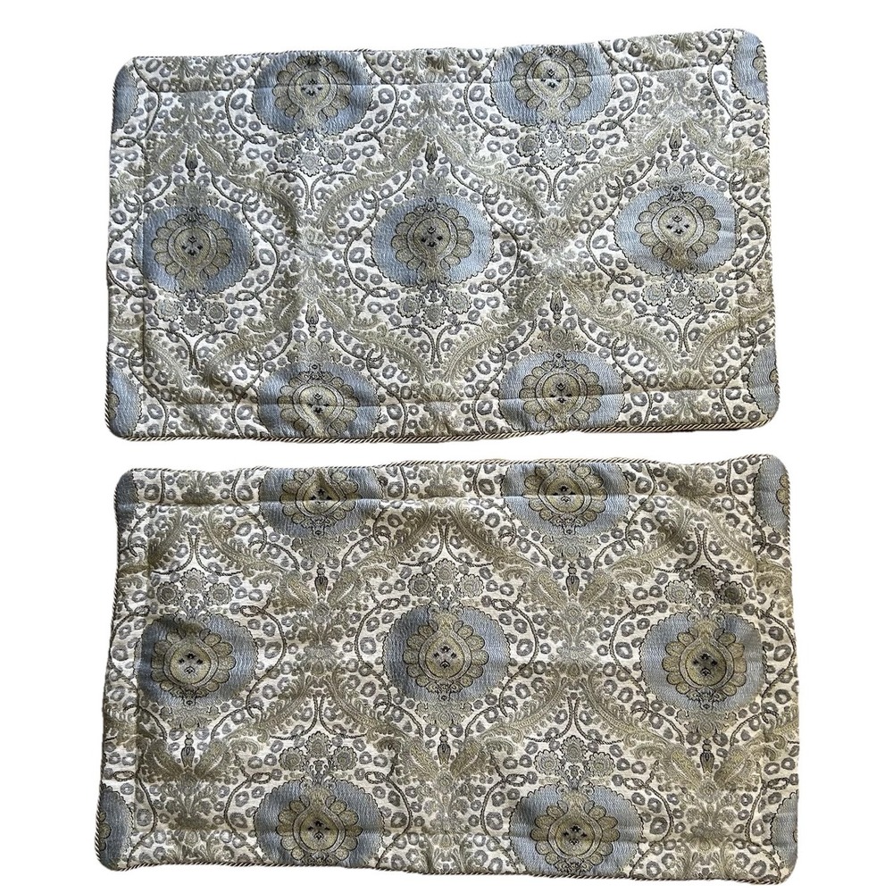 Lot Of 2 Large Throw Bed Pillow Covers Shams Open Back Tapestry Rope Trim Blue